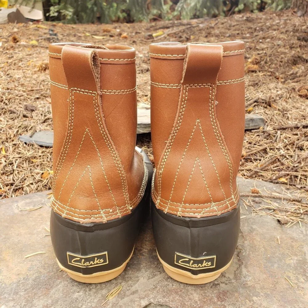 Clarks Duck Boots Mens 7 M Crewson Brown Leather Rubber Steel Shank Tall Lace Up
